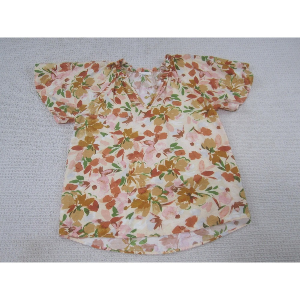 Les Amis Shirt Womens‎ Small Floral V Neck Short Sleeve Rayon Blouse Made USA